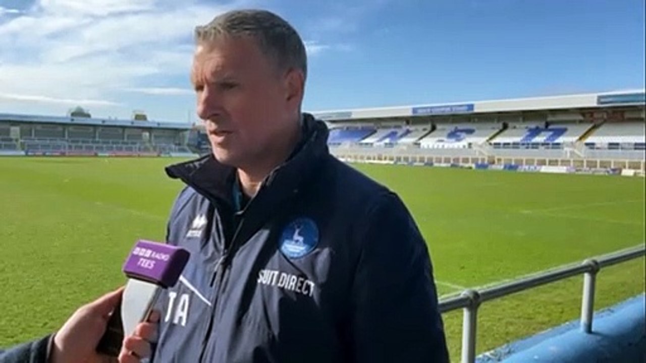 Hartlepool United manager John Askey speaking a...