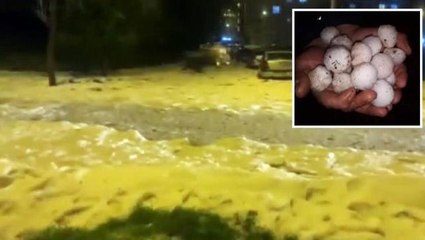 Kilis'te ceviz büyüklüğünde dolu yağdı, kent bembeyaz oldu