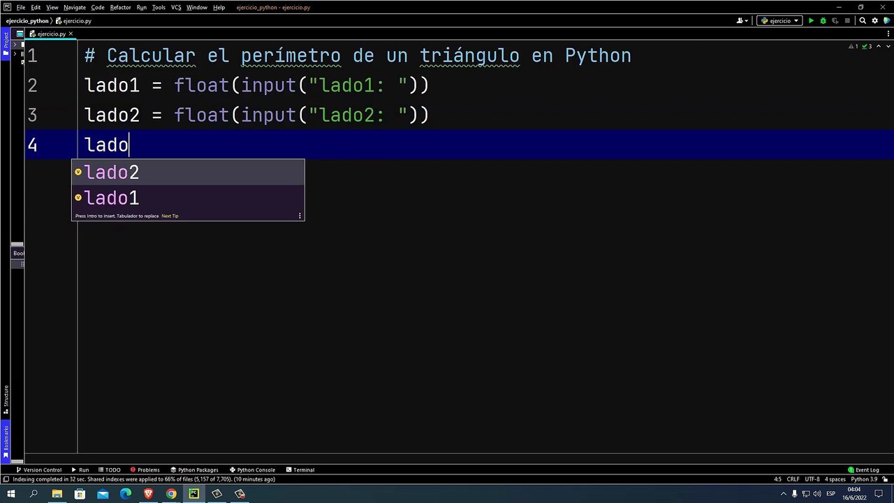 Calcular el perímetro de un triángulo en Python
