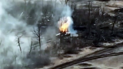 Download Video: Ukrainian forces blow up Russian tank forcing enemy armoured vehicles to retreat