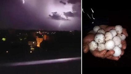 Kilis'te "Süper hücre fırtınası"! Şimşekler geceyi aydınlattı, görüntüler tüyler ürpertti