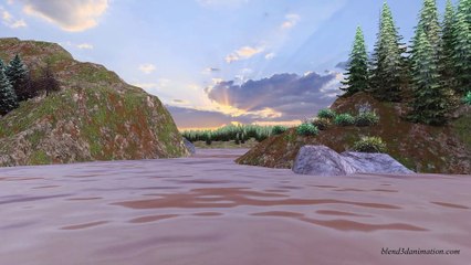 Flying over the lake, 3d animation.