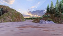 Flying over the lake, 3d animation.