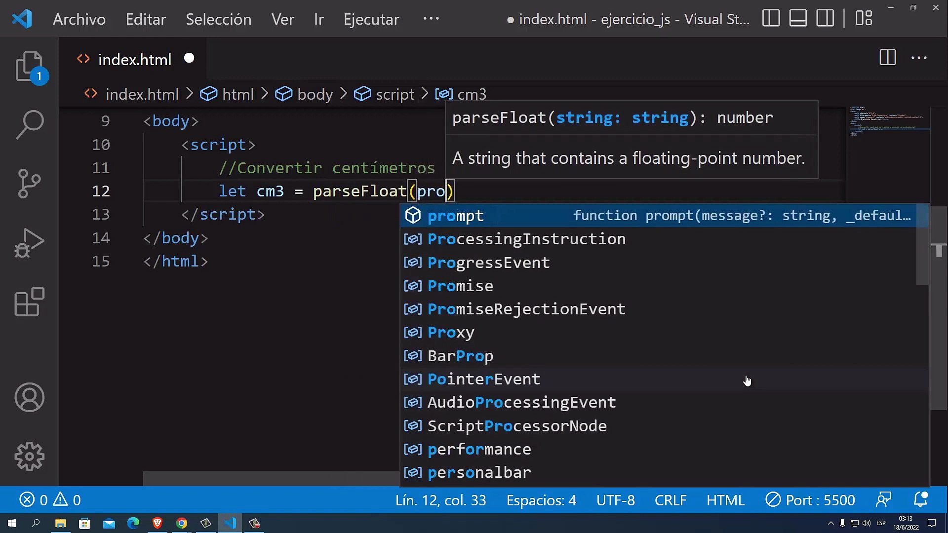Convertir centímetros cúbicos a mililitros en JavaScript