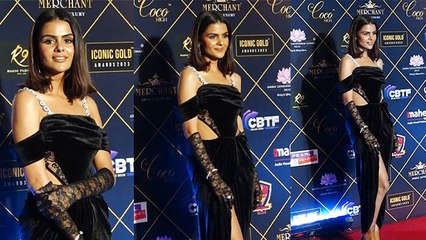 Golden Iconic Awards 2023 : Priyanka Chahar Choudhar Black Velvet Dress Look Video | Boldsky