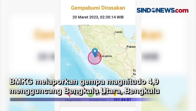 Gempa Magnitudo 4,9 Guncang Bengkulu Utara, Terasa Sampai Kota Bengkulu