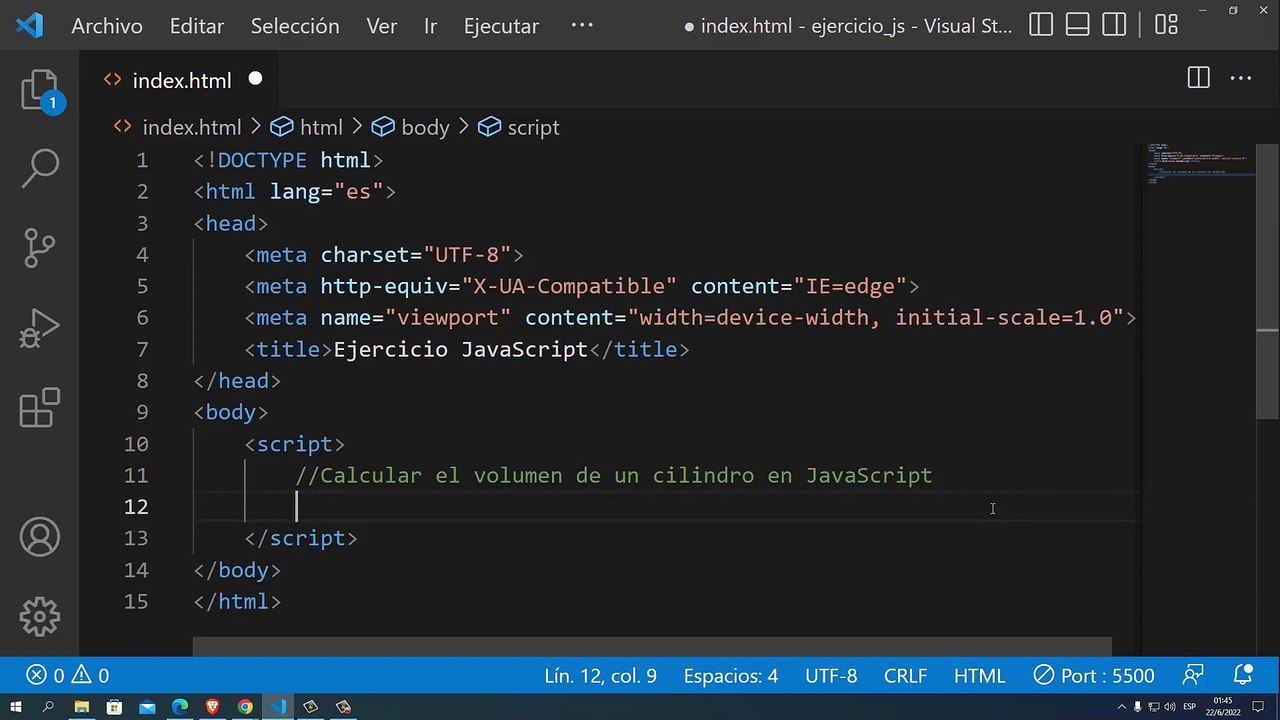 Calcular el volumen de un cilindro en JavaScript