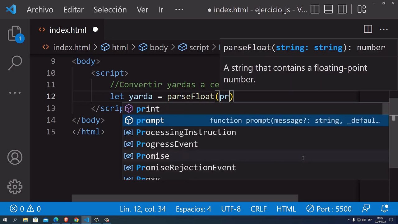 Convertir yardas a centímetros en JavaScript