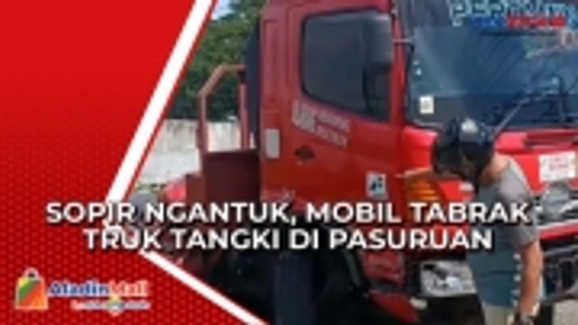 Sopir Ngantuk, Mobil Hilang Kendali dan Tabrak Truk Tangki BBM di Pasuruan