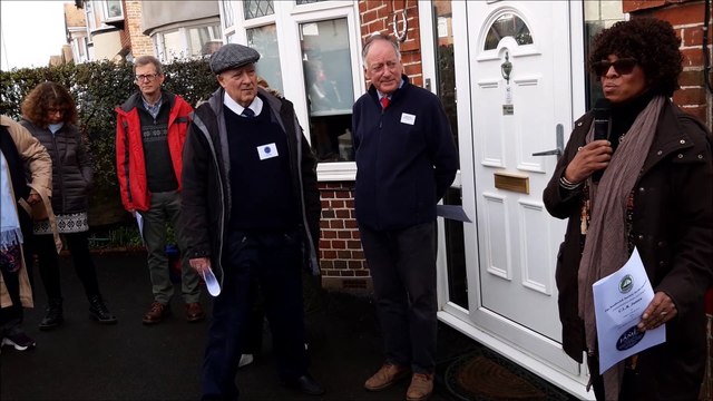 Publisher Margaret Busby speaking at the unveiling of a blue plaque in Southwick honouring political activist CLR James