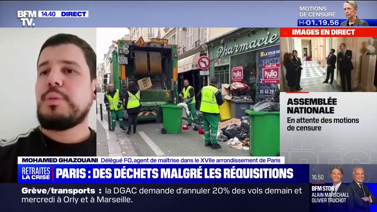 Grèves des éboueurs: "Le mouvement continue car le 49.3 ne nous convient pas, on ne se laissera pas faire" affirme Mohamed Ghazouani, agent de maîtrise dans le 17ème arrondissement de Paris