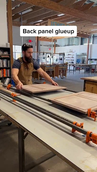 Woodworking Skills  Cabinet back panel glueup. #woodtok #woodworking