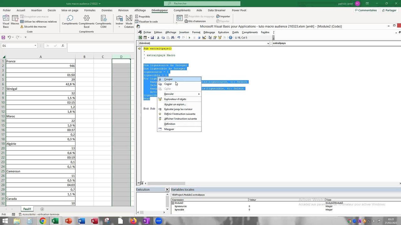 Excel macro suite FOR NEXT STEP plus graphique/ Excel macro suite FOR NEXT STEP plus chart