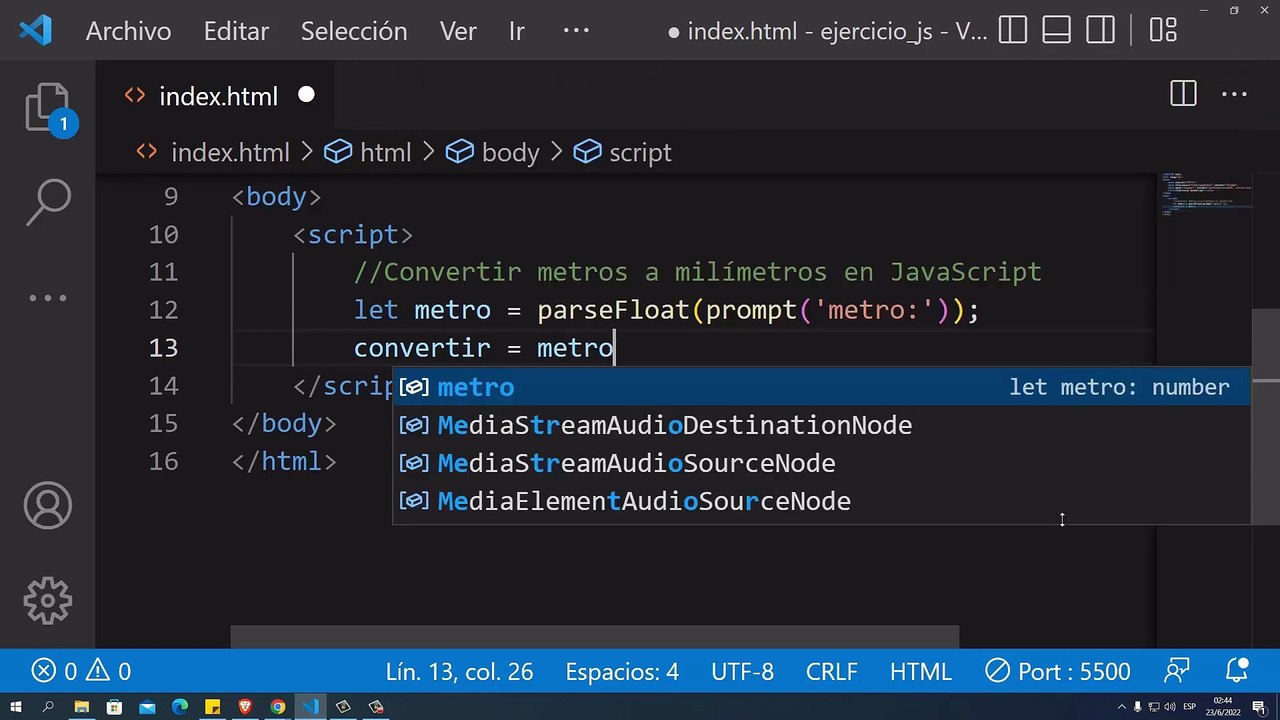 Convertir metros a milímetros en JavaScript