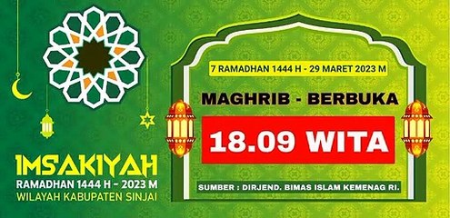 Imsakiyah Ramadhan 1444 H - 2023 H Wilayah Kabupaten Sinjai Hari Ke - 7