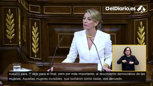 Yolanda Díaz defiende el PCE ante Tamames: “Es confuso escucharle intervenir con su procedencia siendo candidato de Vox”