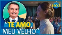 Michelle cobra beijo de Bolsonaro e canta parabéns ao marido