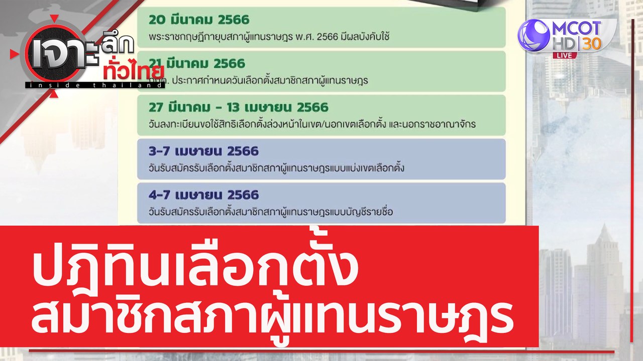 ปฎิทินเลือกตั้ง..สมาชิกสภาผู้แทนราษฎร | เจาะลึกทั่วไทย (22 มี.ค. 66)