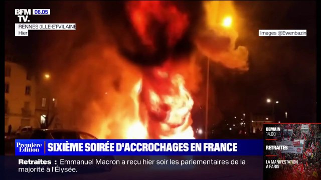 Réforme des retraites: plusieurs villes s'embrasent, sixième soirée de tensions à travers la France