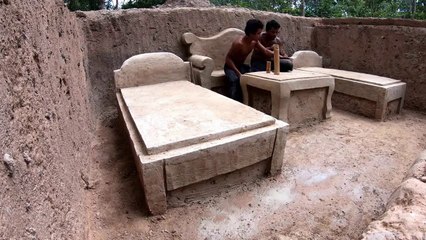 Build The most luxurious underground twin bedroom with sofa