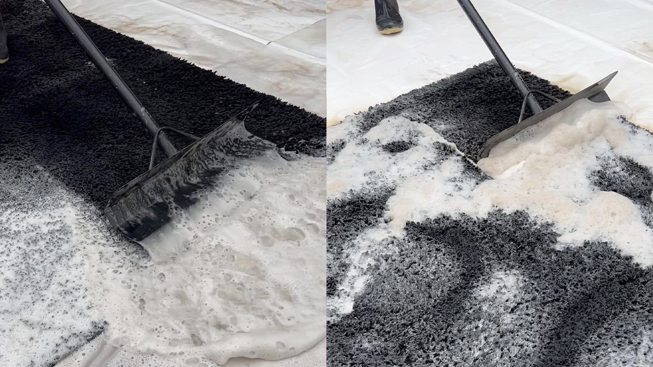 Feast your eyes with the SATISFYING scraping of a black rug with a wiper