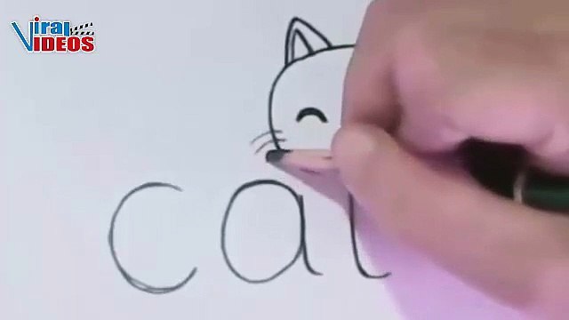 كيفية رسم القط - كيف تحول كلمة Cat لرسم قطه - تعليم الرسم للأطفال