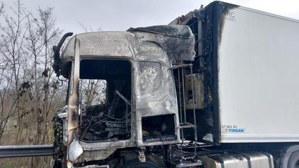 Otoyolda tırın kupası alev topuna döndü