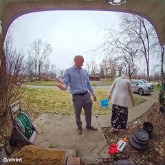 Woman Falls Backwards in Front of Doorbell Camera