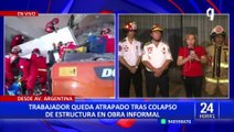 Trabajador queda atrapado entre escombros tras colapso de obra informal