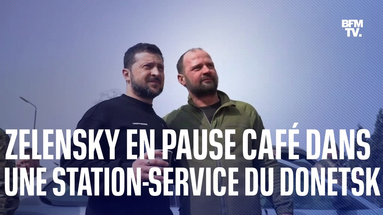 Volodymyr Zelensky s'octroie une pause dans une station-service dans la région de Donetsk