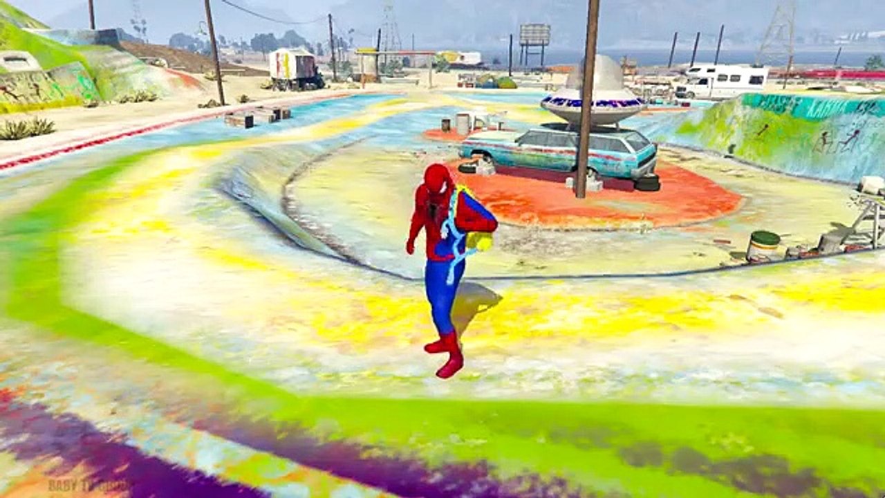 Spiderman with Superheroes in pursuit of Joker - Motorbikes Cars and Trucks for Kids Nursery Rhymes