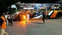 Fire in sleeper coach bus in khargone Bus Stand