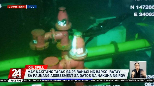 May nakitang tagas sa 23 bahagi ng barko, batay sa paunang assessment sa datos na nakuha ng ROV | 24 Oras