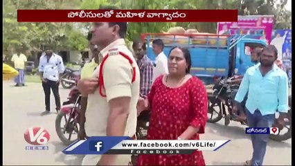 Woman Argues with Police For Stopping Vehicles  Ahead Of KCR Khammam Tour | V6 News