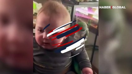 Bebekle papağanın dostluğu sosyal medyada büyük beğeni topladı