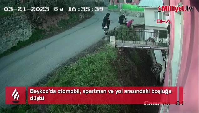 Beykoz’da otomobil, apartman ve yol arasındaki boşluğa düştü