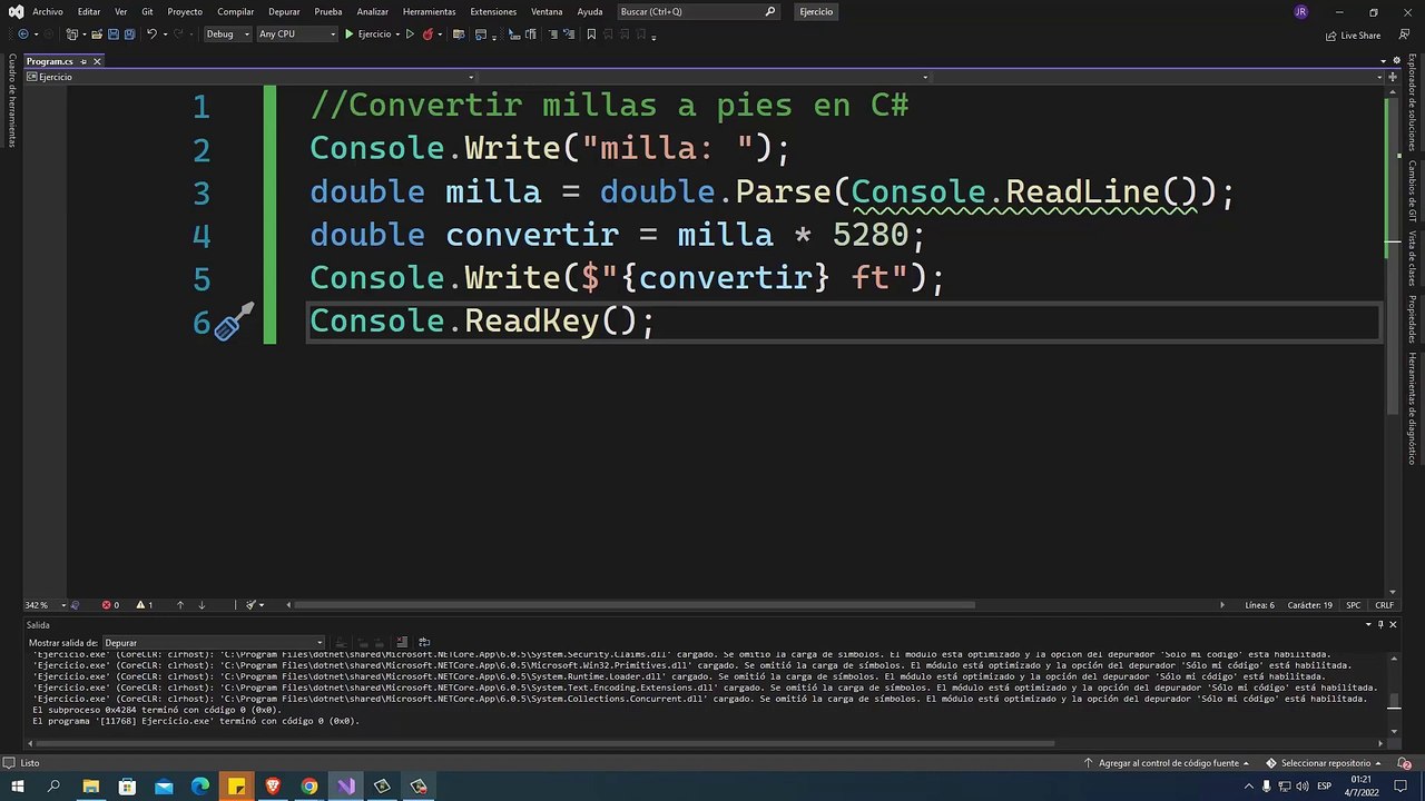 Convertir millas a pies en C#