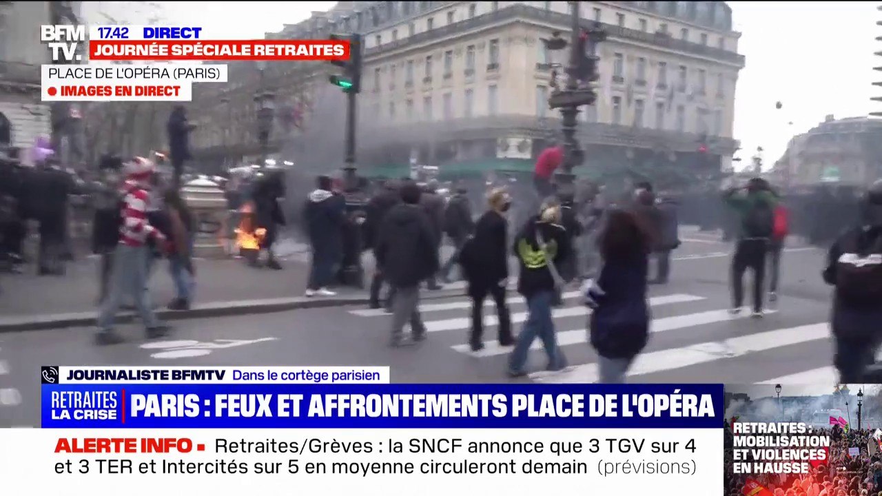 Paris: des tensions place de l'Opéra en marge de la manifestation contre la réforme des retraites