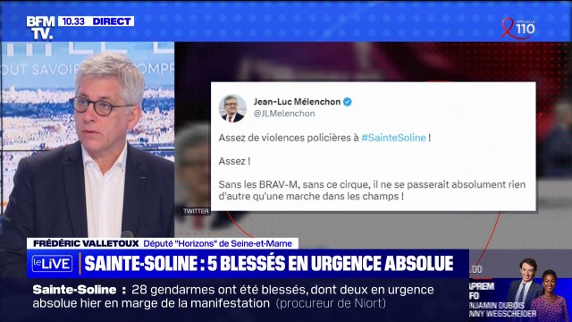 Sainte-Soline: le tweet de Jean-Luc-Mélenchon sur des violences policières supposées est scandaleux pour Frédérick Valletoux (Horizons)