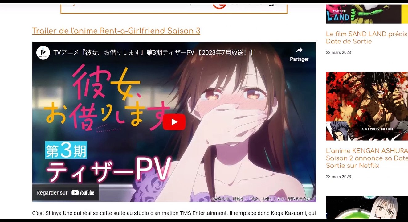 Rent a Girlfriend saison 3 : Date de Sortie