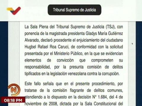 TSJ declara procedente el enjuiciamiento del ciudadano Hugbel Roa por actos de corrupción