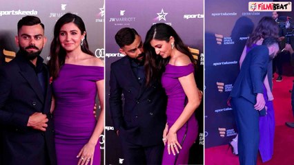 Descargar video: Anushka Sharma, Virat Kohli Indian Sports Honors के 4th Edition में;  Virat ने Anushka को गिरने से..