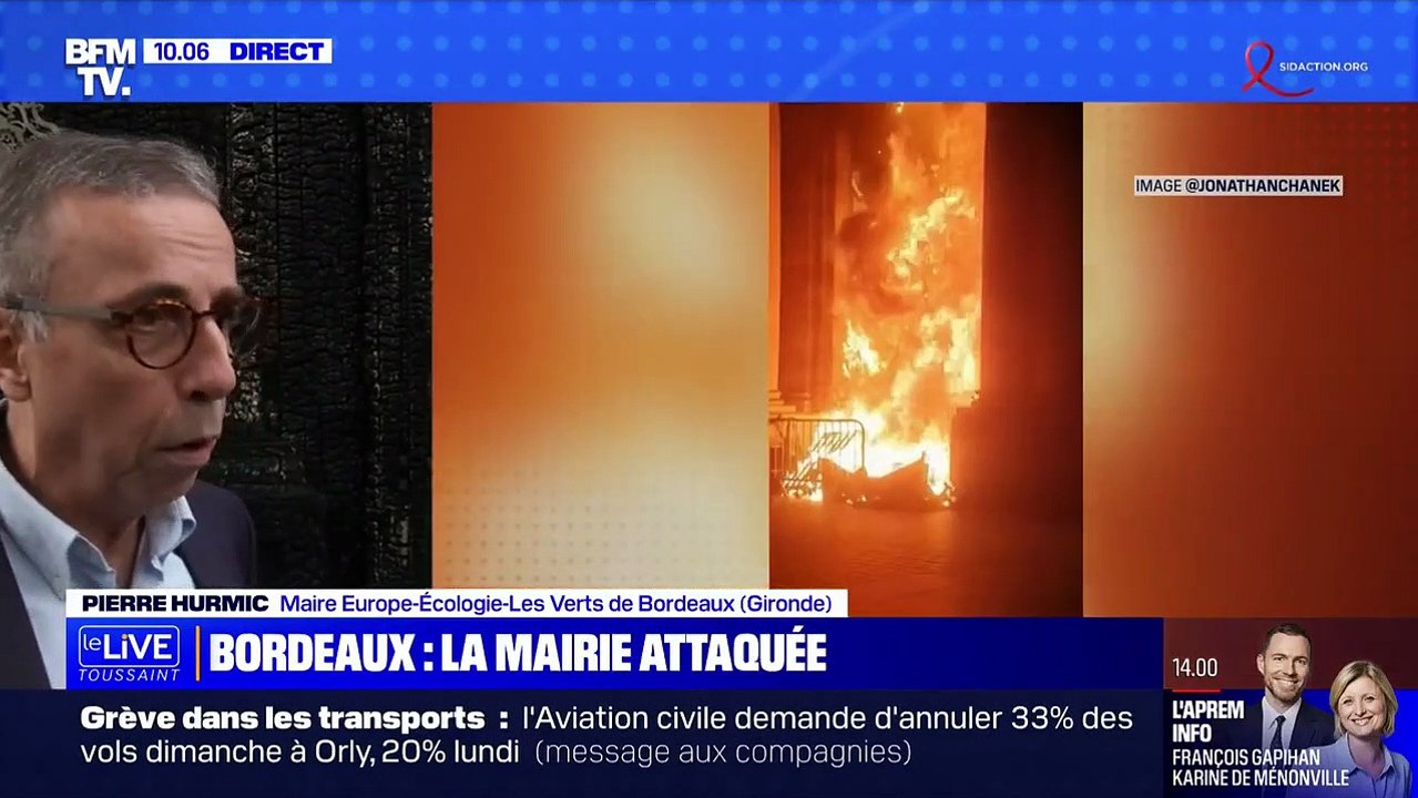 "Une réaction d'indignation": Pierre Hurmic, maire de Bordeaux, après l'incendie de la porte de la mairie