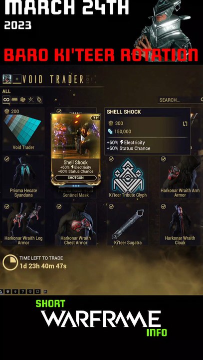 Warframe Baro Ki'Teer Inventory Info - Voidtrader for March 24th 2023