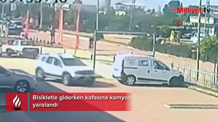 Bisikletle giderken kafasına kamyon kasası çarpan şahıs yaralandı