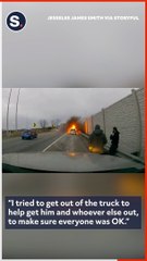 Police Officer and Dog Flee as Car Catches Fire