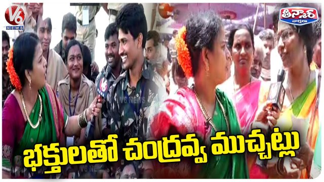 Teenmaar Chandravva Interaction With Devotees At Bhadrachalam Temple | Sri Rama Navami | V6 Teenmaar