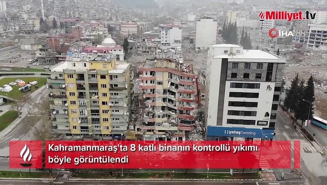 Kahramanmaraş'ta 8 katlı binanın kontrollü yıkımı böyle görüntülendi