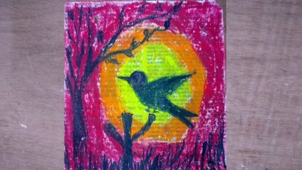 Bird's scenery drawing on newspaper