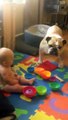 Baby finds dog’s barking hilarious